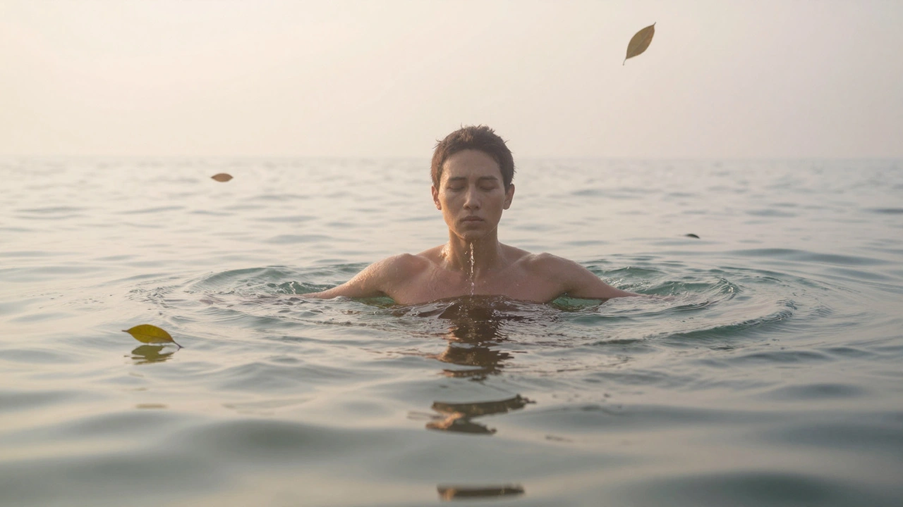 Lidský silueta v teplém oleji, který jako vlny uvolňuje napětí z těla.