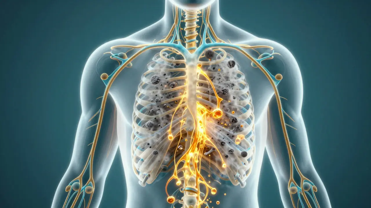 Konceptuální ilustrace odvodu toxinů a stimulace lymfy pomocí medu