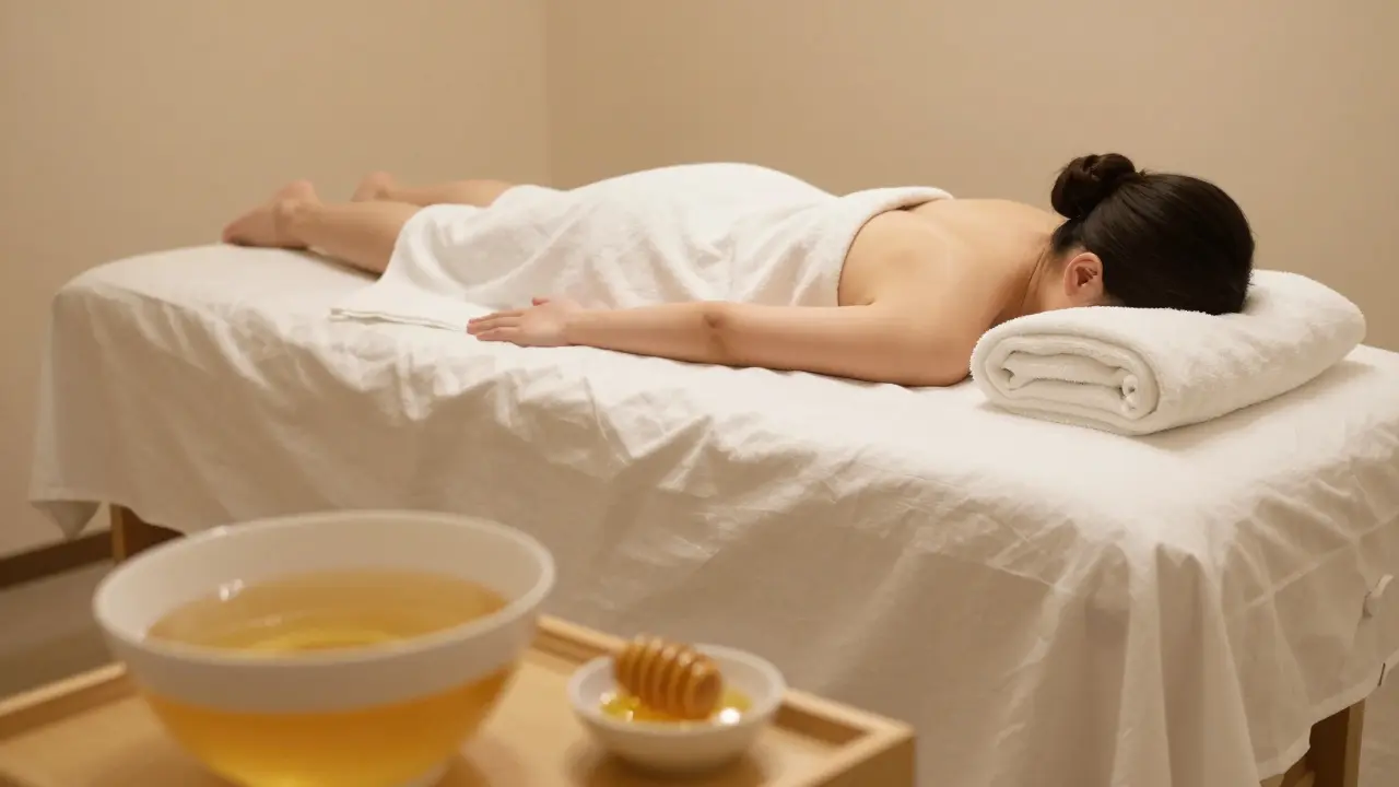 Klidné prostředí wellness studia s masážním stolem